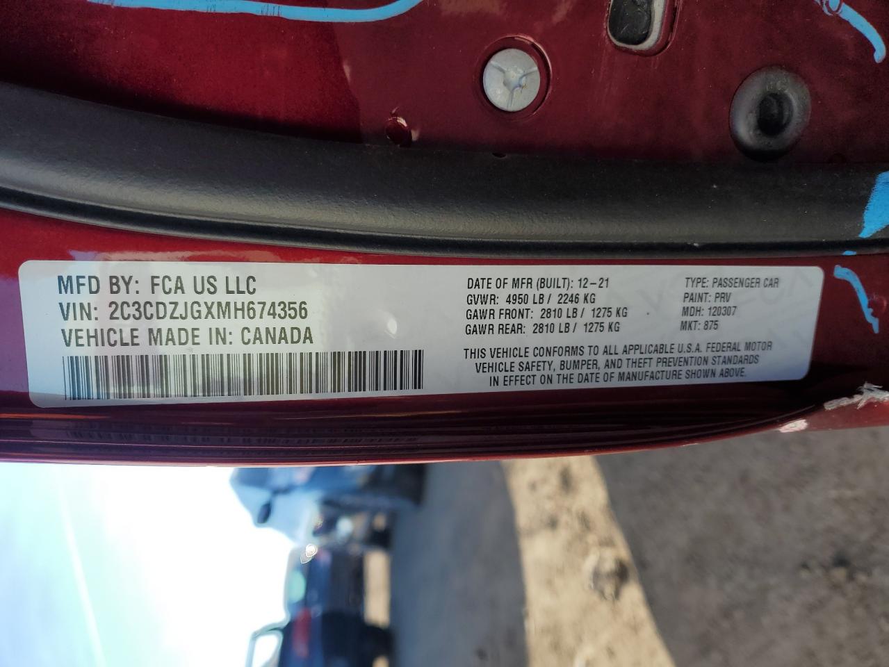 2021 Dodge Challenger Gt VIN: 2C3CDZJGXMH674356 Lot: 87262114