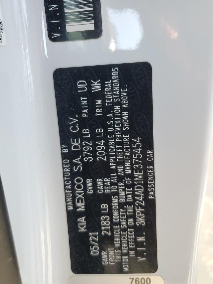 2021 Kia Forte Fe VIN: 3KPF24AD1ME375454 Lot: 87744015