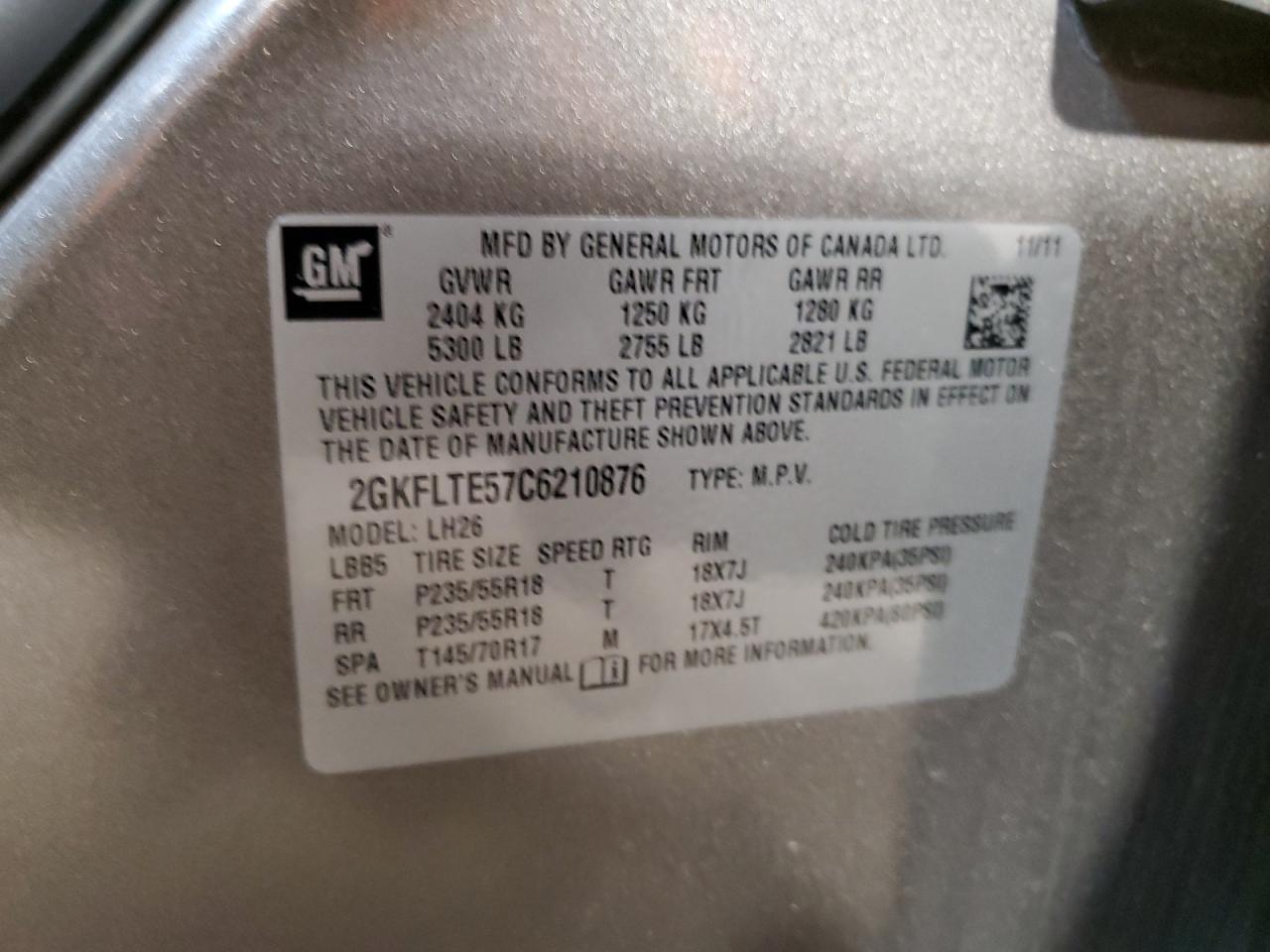 2012 GMC Terrain Sle VIN: 2GKFLTE57C6210876 Lot: 41416095