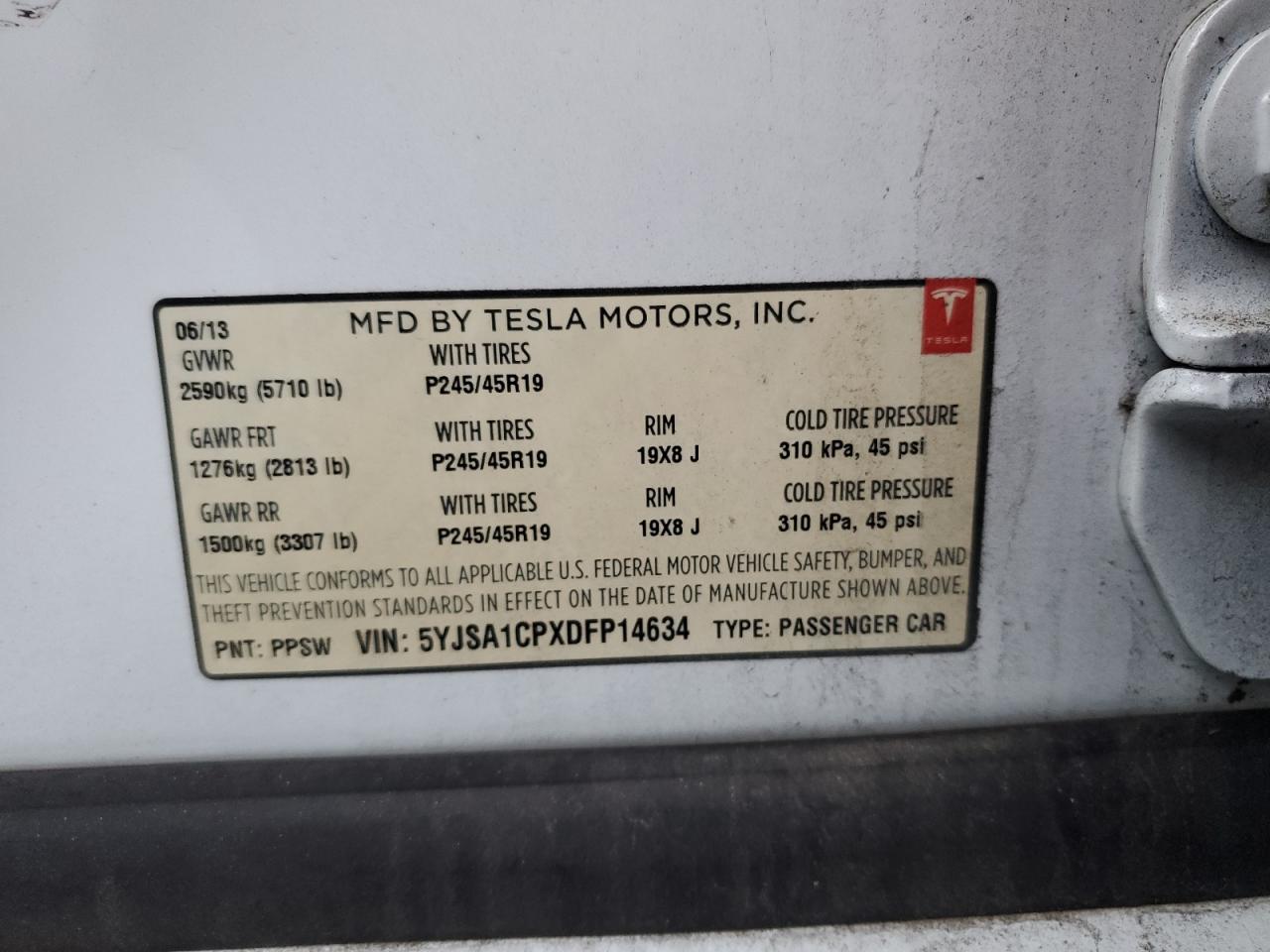 VIN 5YJSA1CPXDFP14634 2013 TESLA MODEL S no.12