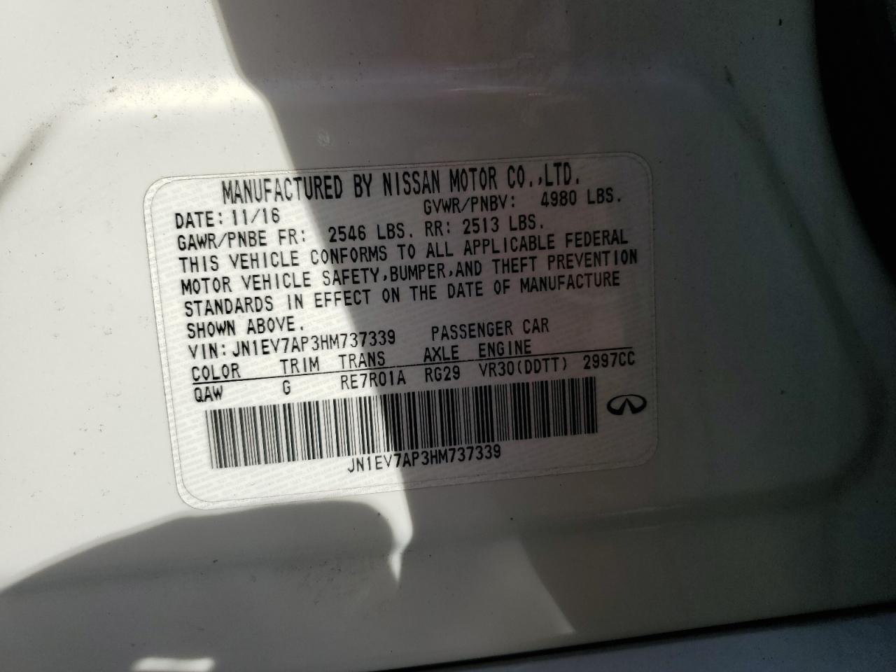 2017 Infiniti Q50 Premium VIN: JN1EV7AP3HM737339 Lot: 83048574