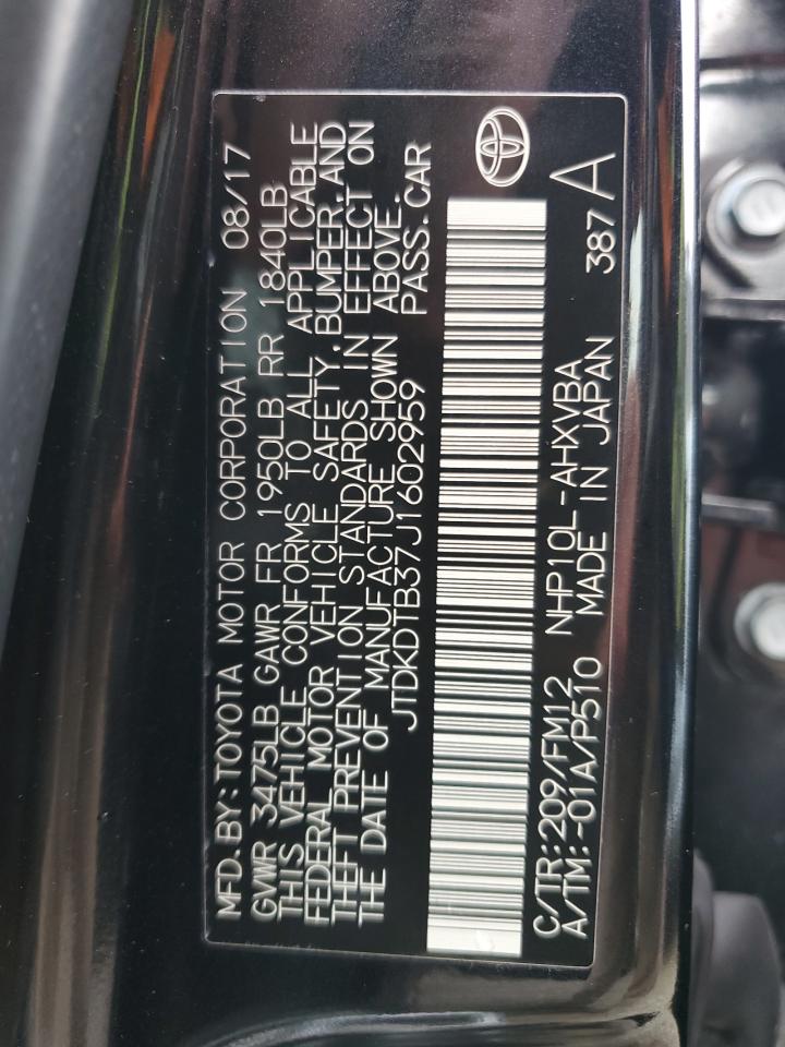 VIN JTDKDTB37J1602959 2018 TOYOTA PRIUS no.12