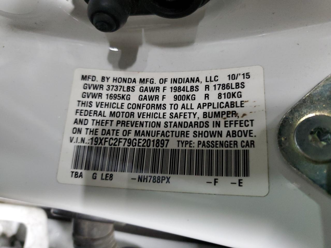 VIN 19XFC2F79GE201897 2016 HONDA CIVIC no.12