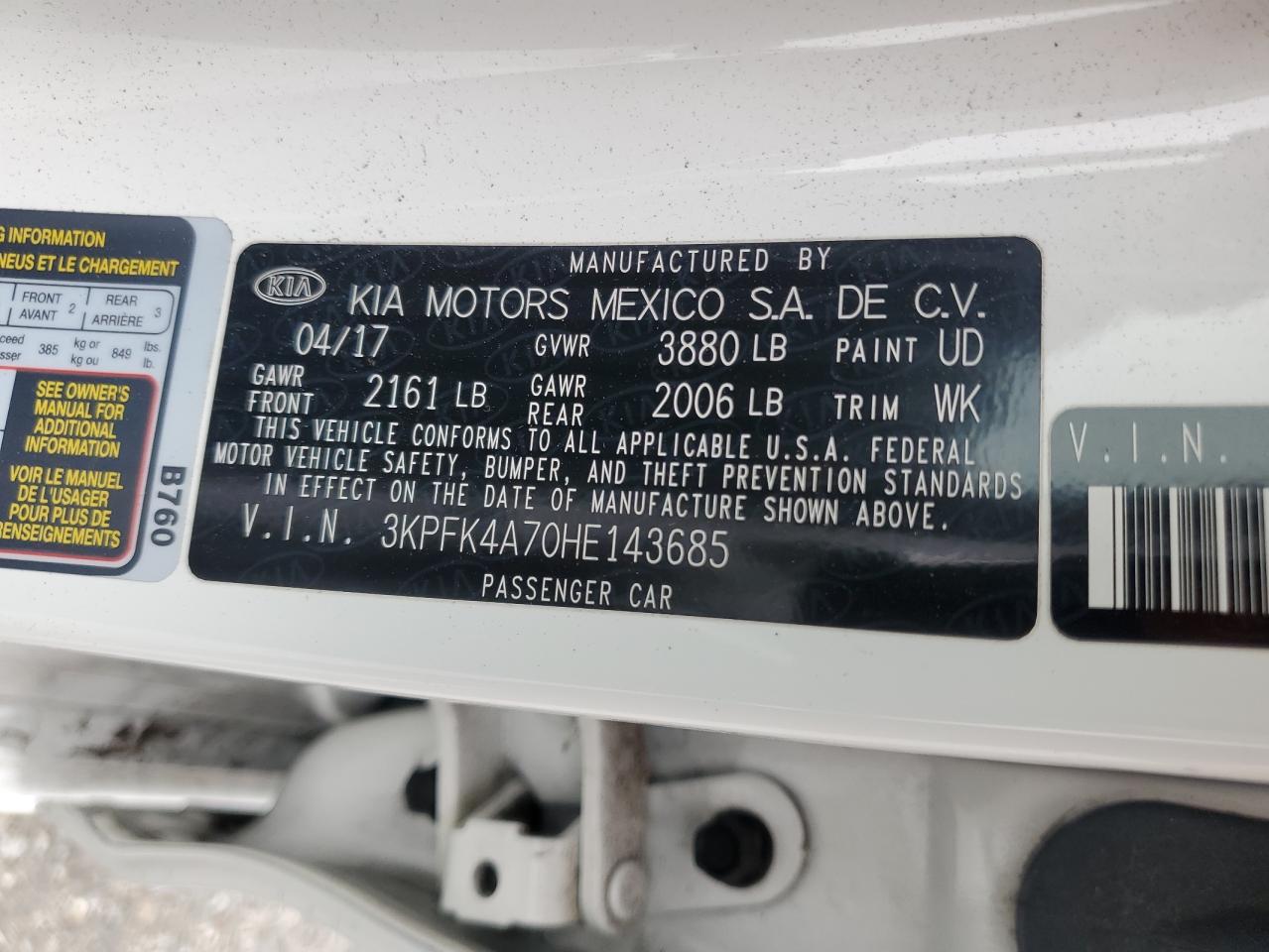 2017 Kia Forte Lx VIN: 3KPFK4A70HE143685 Lot: 89370255