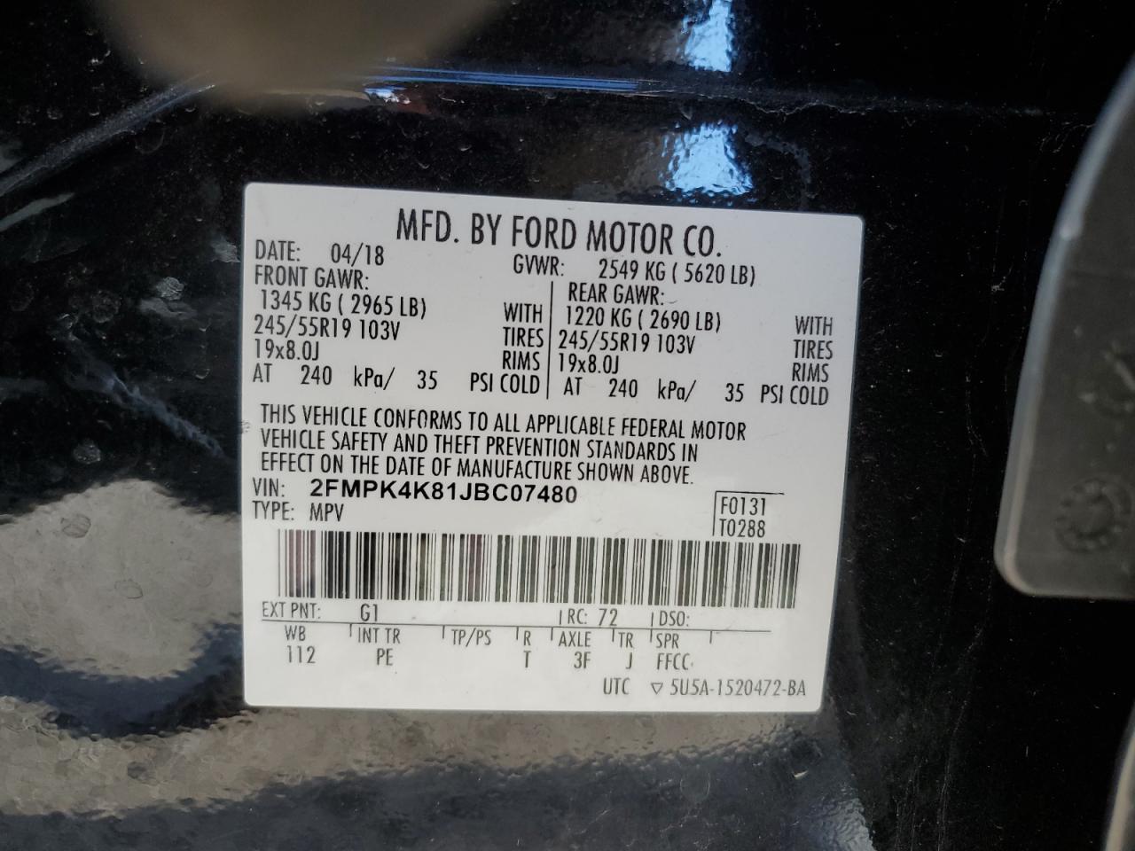 2FMPK4K81JBC07480 2018 FORD EDGE - Image 13
