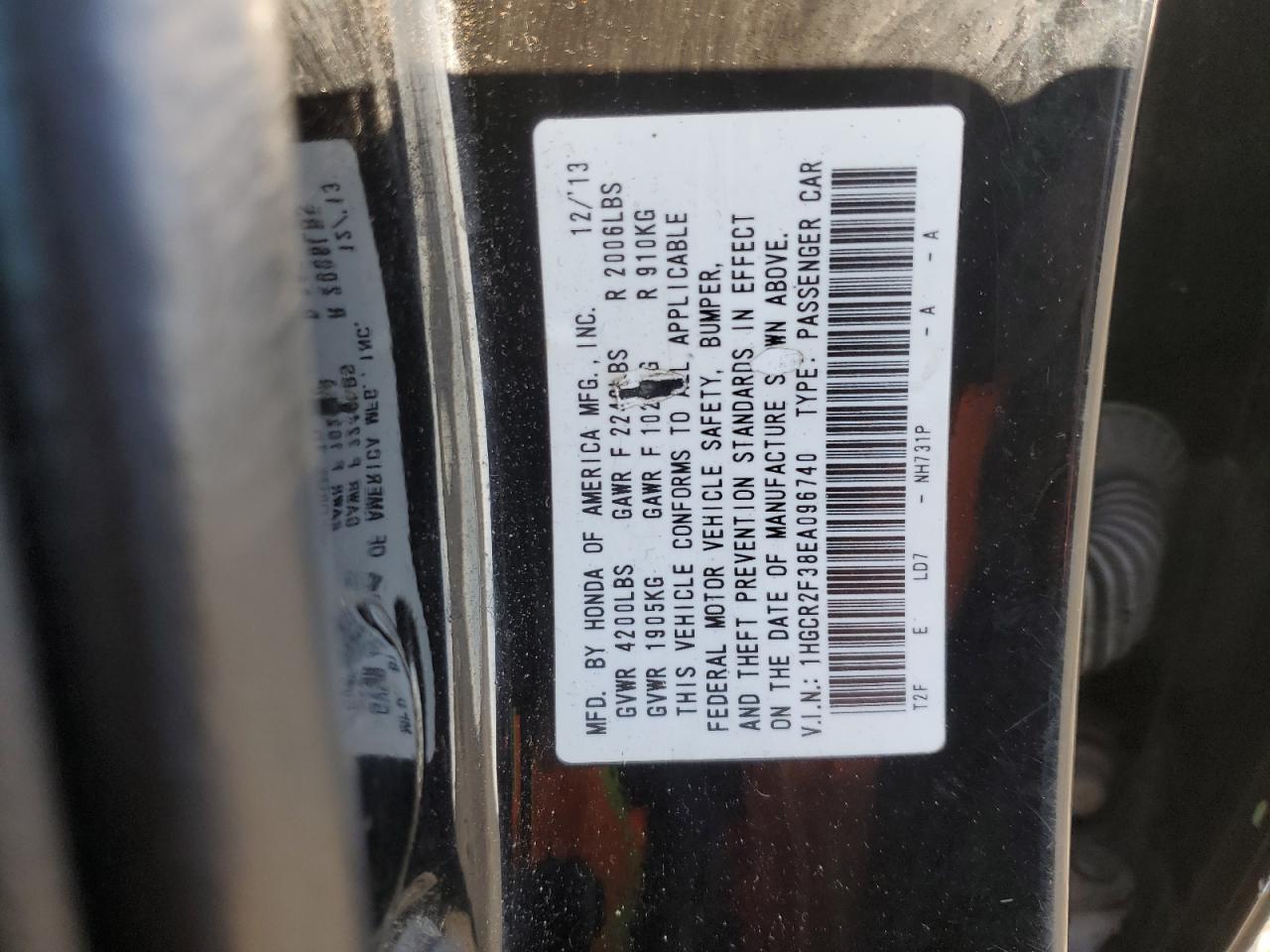 VIN 1HGCR2F38EA096740 2014 HONDA ACCORD no.12