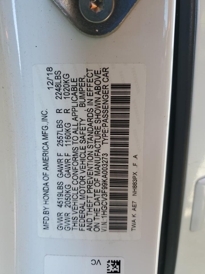 VIN 1HGCV3F99KA003273 2019 HONDA ACCORD no.12