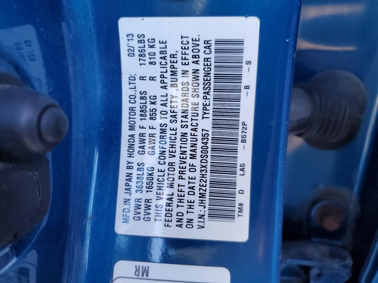 2013 Honda Insight VIN: JHMZE2H3XDS004357 Lot: 84724444