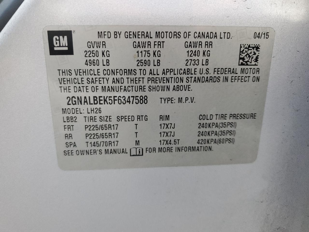 2GNALBEK5F6347588 2015 CHEVROLET EQUINOX - Image 13