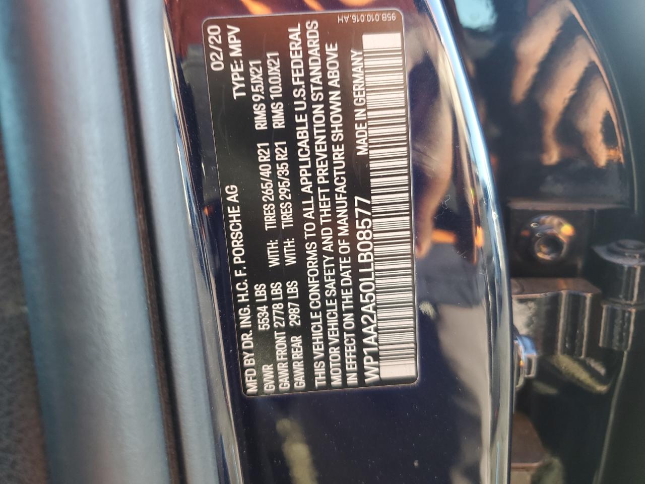 2020 Porsche Macan VIN: WP1AA2A50LLB08577 Lot: 87228644
