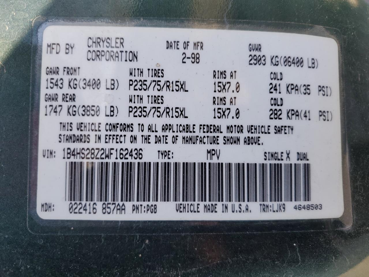 1998 Dodge Durango VIN: 1B4HS28Z2WF16436 Lot: 41934385