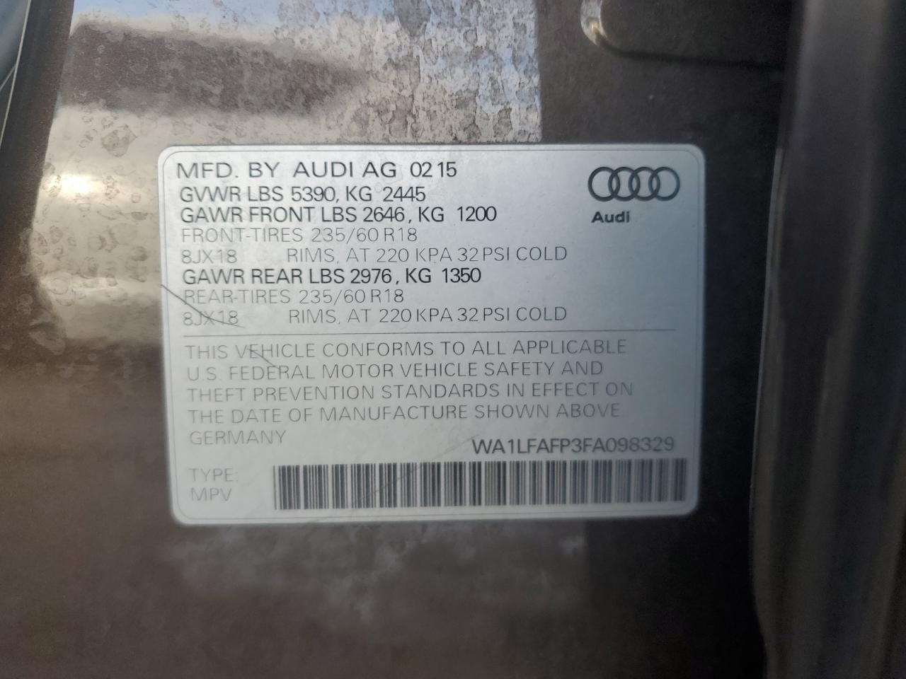 VIN WA1LFAFP3FA098329 2015 AUDI Q5 no.13