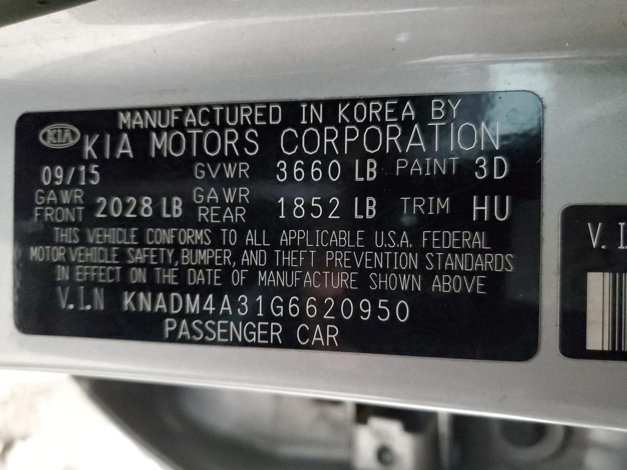 VIN KNADM4A31G6620950 2016 KIA RIO no.13