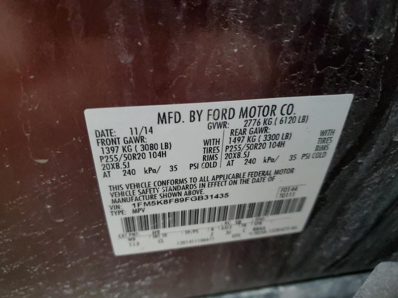 2015 Ford Explorer Limited VIN: 1FM5K8F89FGB31435 Lot: 86629534