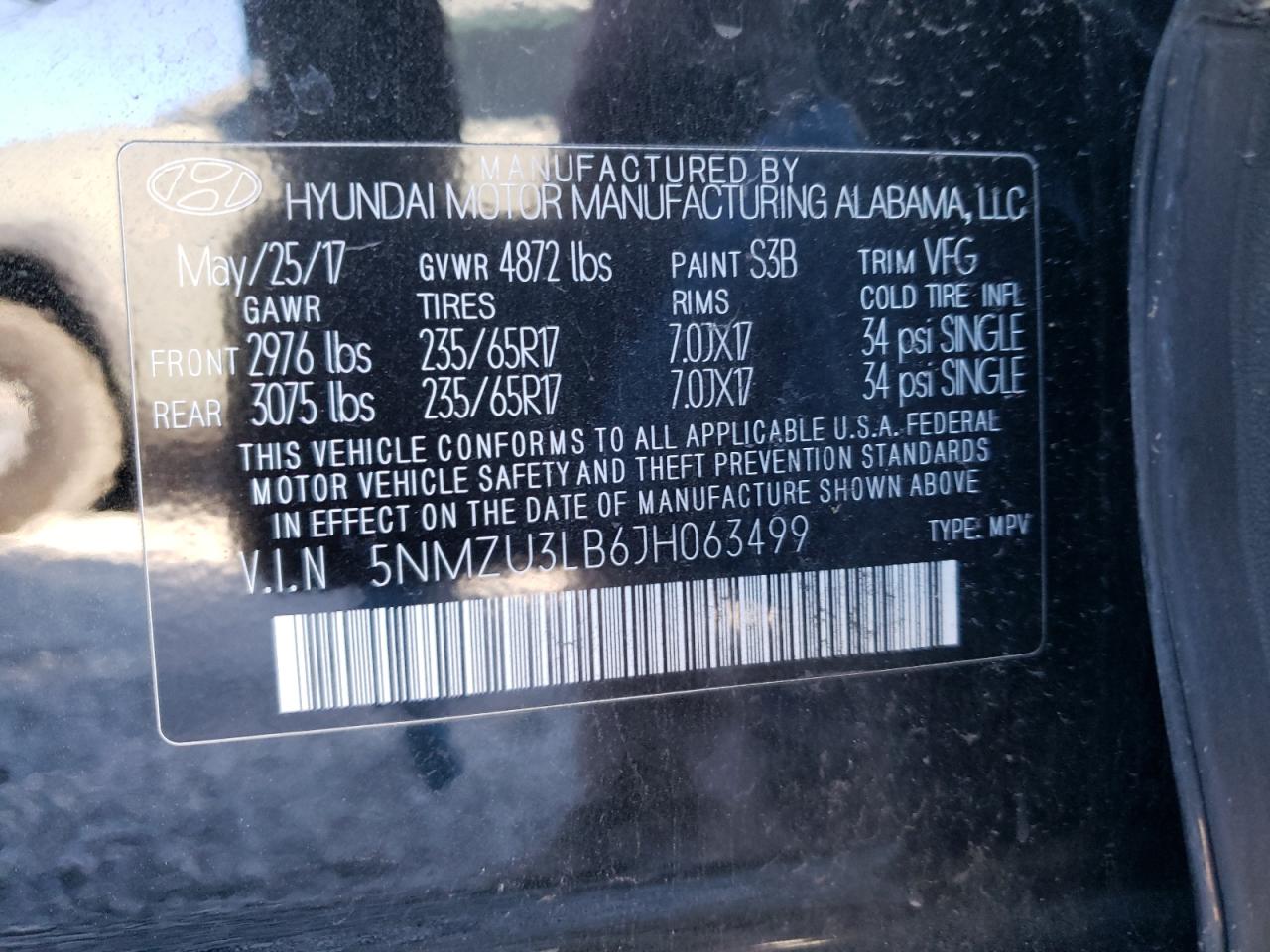 VIN 5NMZU3LB6JH063499 2018 HYUNDAI SANTA FE no.13