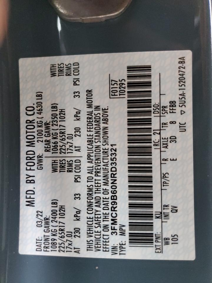 2022 Ford Bronco Sport Big Bend VIN: 3FMCR9B60NRD35321 Lot: 89394155