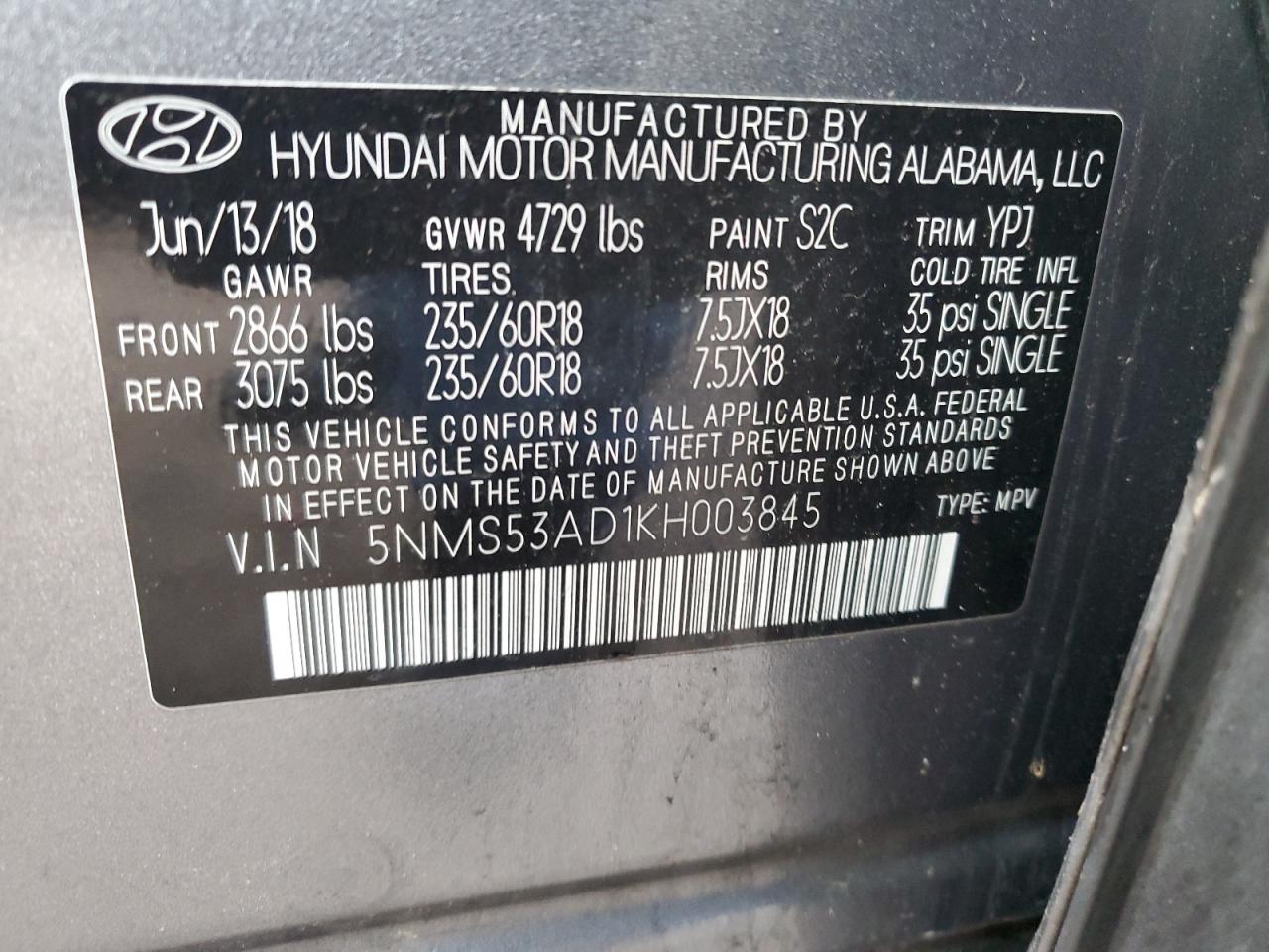 VIN 5NMS53AD1KH003845 2019 HYUNDAI SANTA FE no.13