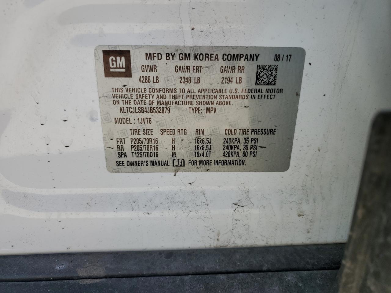 2018 Chevrolet Trax 1Lt VIN: KL7CJLSB4JB532879 Lot: 42687715