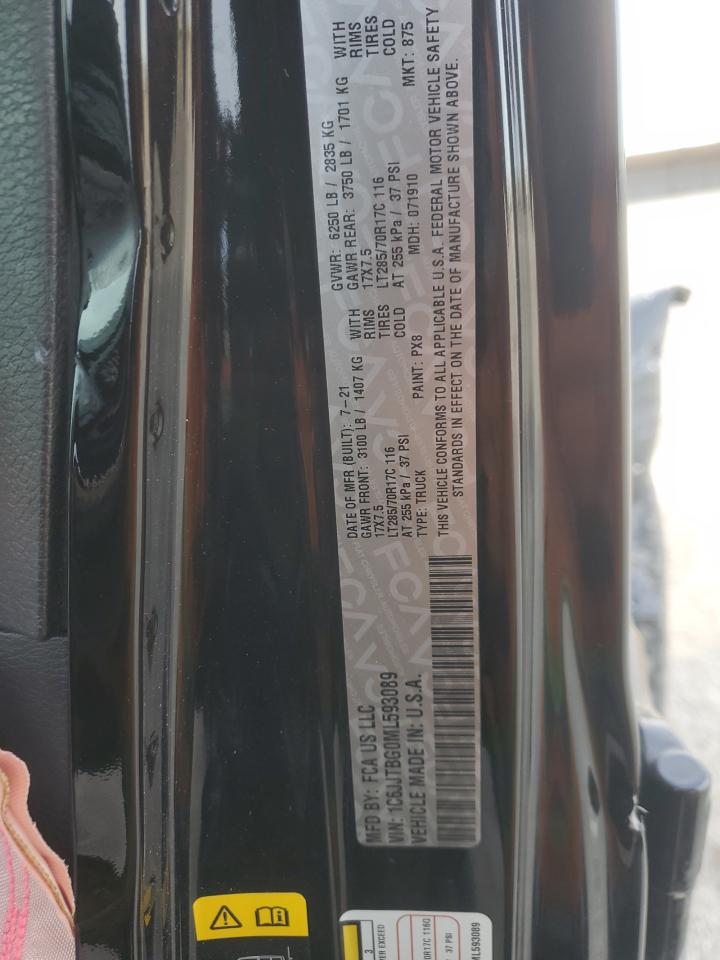 2021 Jeep Gladiator Rubicon VIN: 1C6JJTBG0ML593089 Lot: 44372055