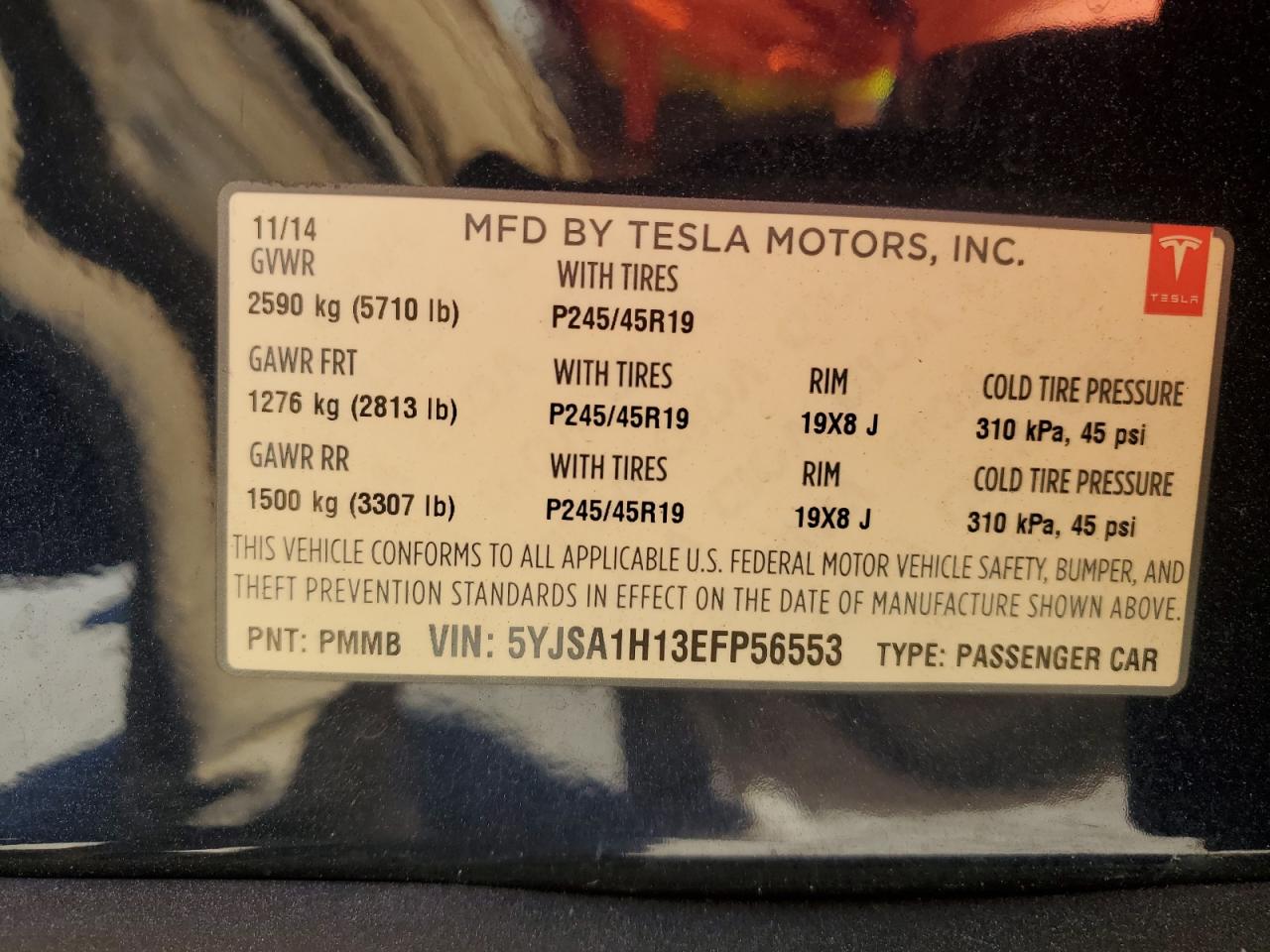 VIN 5YJSA1H13EFP56553 2014 TESLA MODEL S no.12