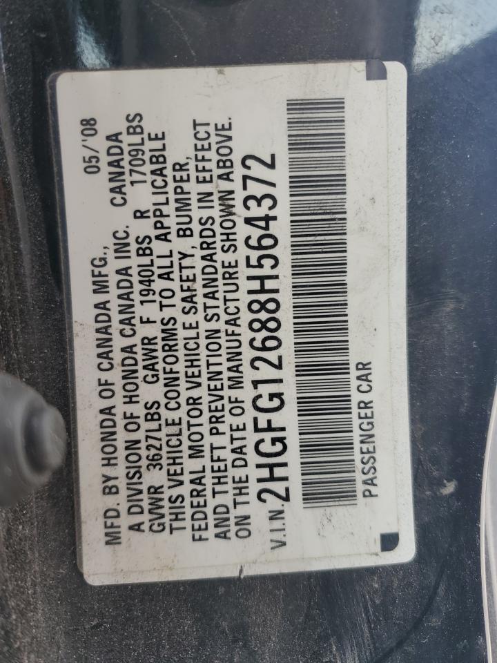 2008 Honda Civic Lx VIN: 2HGFG12688H564372 Lot: 41842465