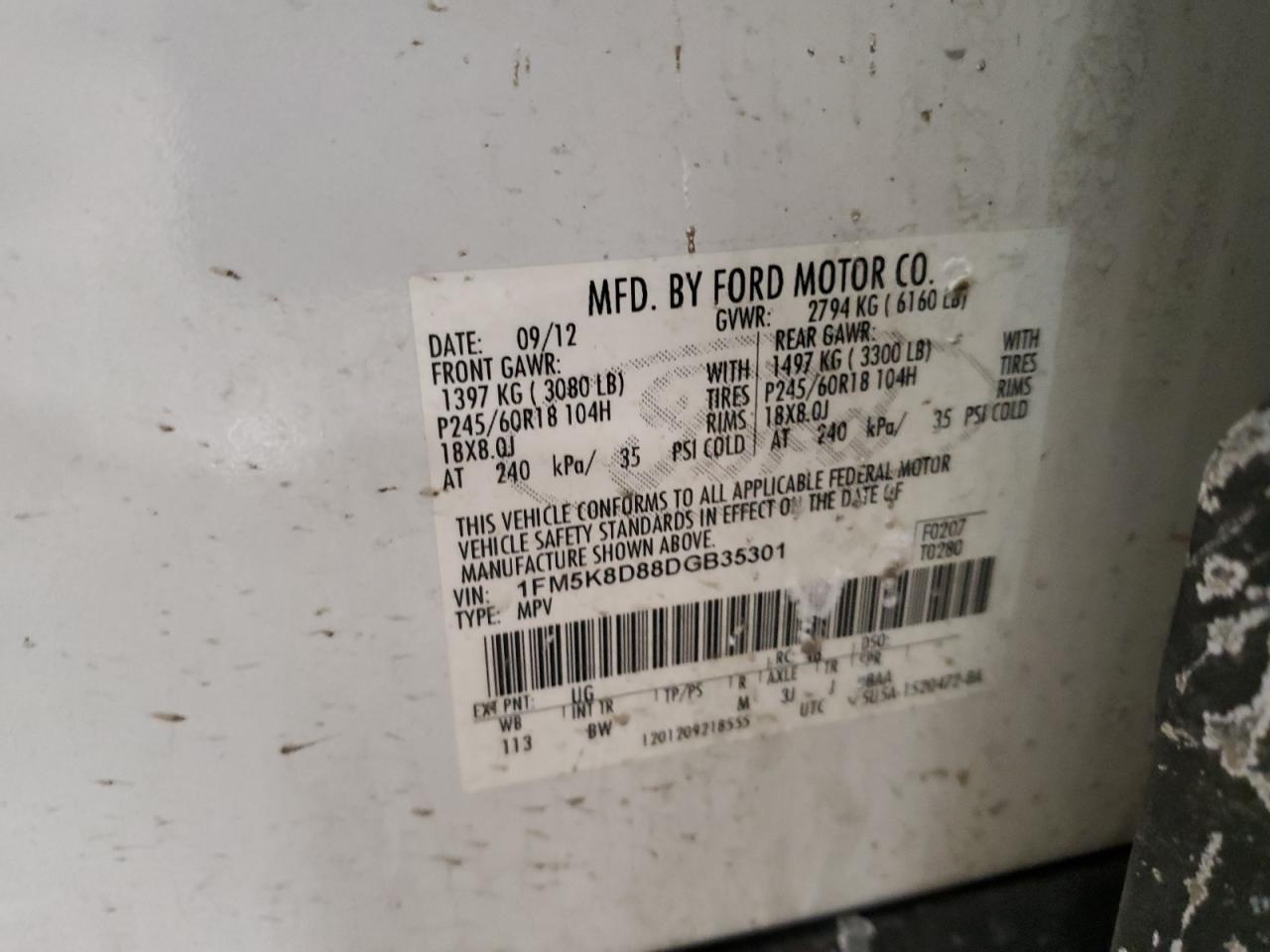 2013 Ford Explorer Xlt VIN: 1FM5K8D88DGB35301 Lot: 41985015