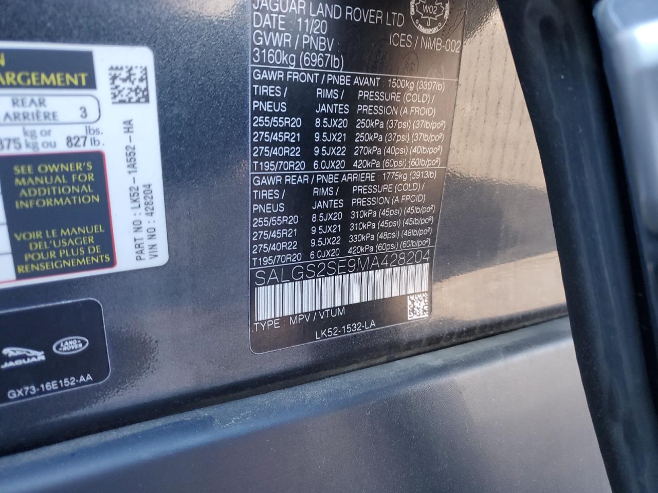 2021 Land Rover Range Rover Westminster Edition VIN: SALGS2SE9MA428204 Lot: 88078035