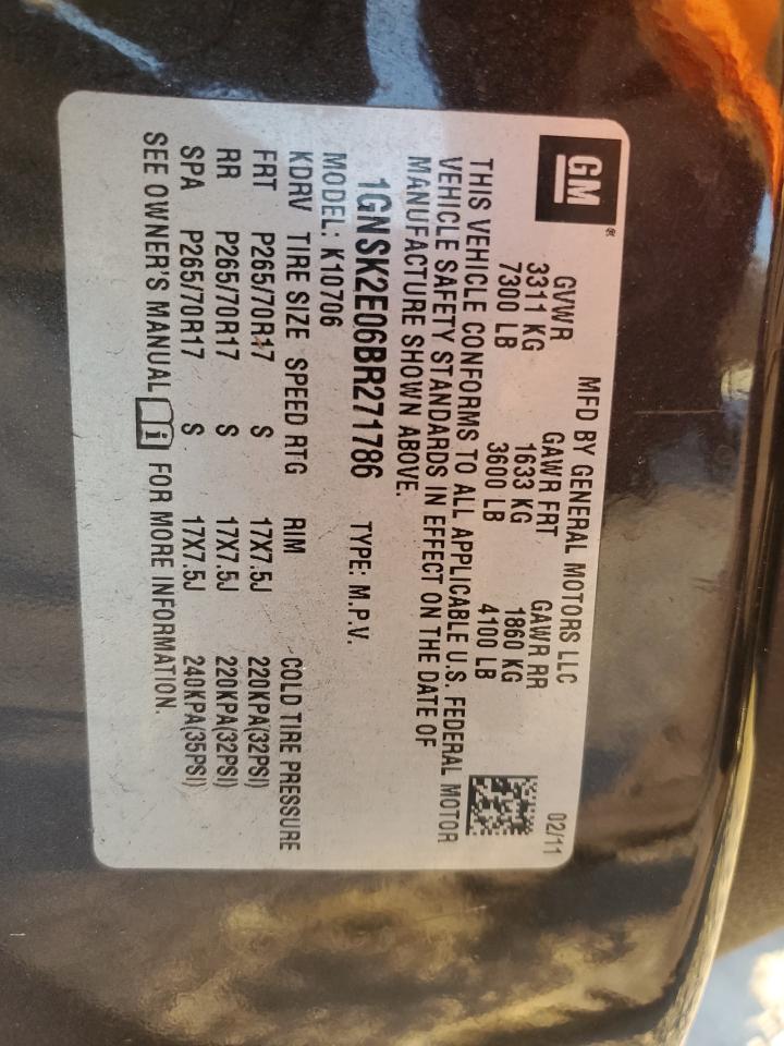 2011 Chevrolet Tahoe Special VIN: 1GNSK2E06BR271786 Lot: 87077234