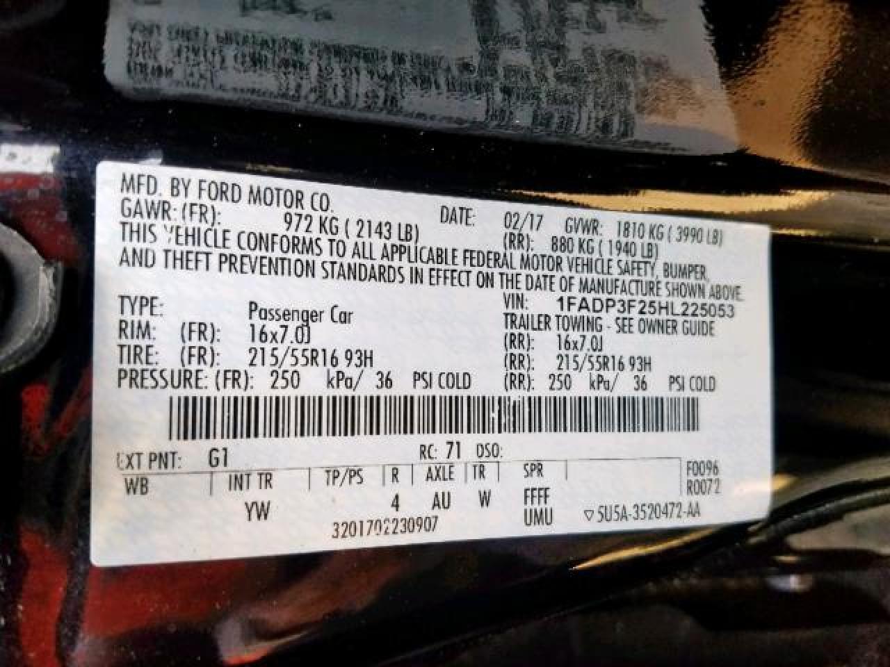 2017 Ford Focus Se VIN: 1FADP3F25HL225053 Lot: 41885665