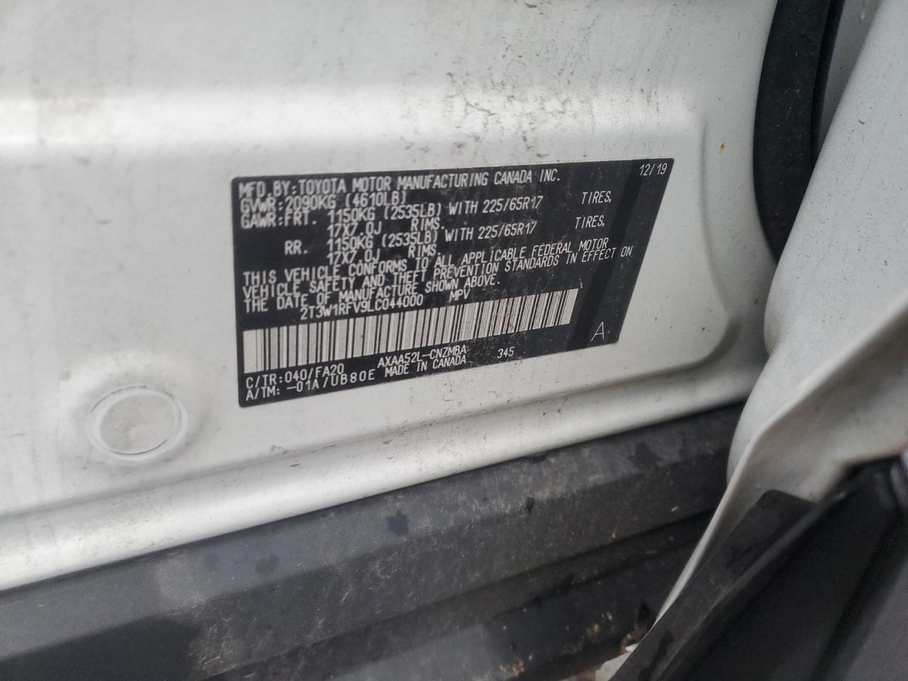 2020 Toyota Rav4 Xle VIN: 2T3W1RFV9LC044000 Lot: 88084305