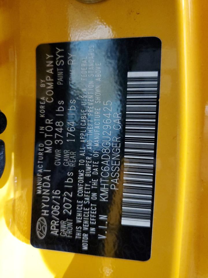 2016 Hyundai Veloster VIN: KMHTC6AD8GU296425 Lot: 42161145