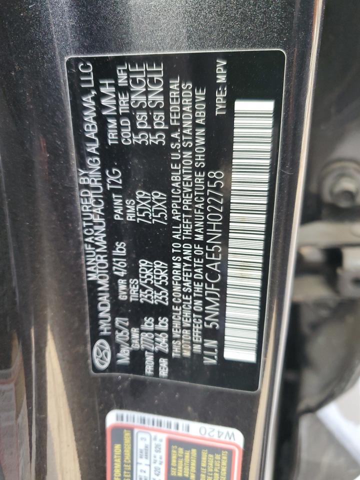 2022 Hyundai Tucson Sel VIN: 5NMJFCAE5NH022758 Lot: 43062255