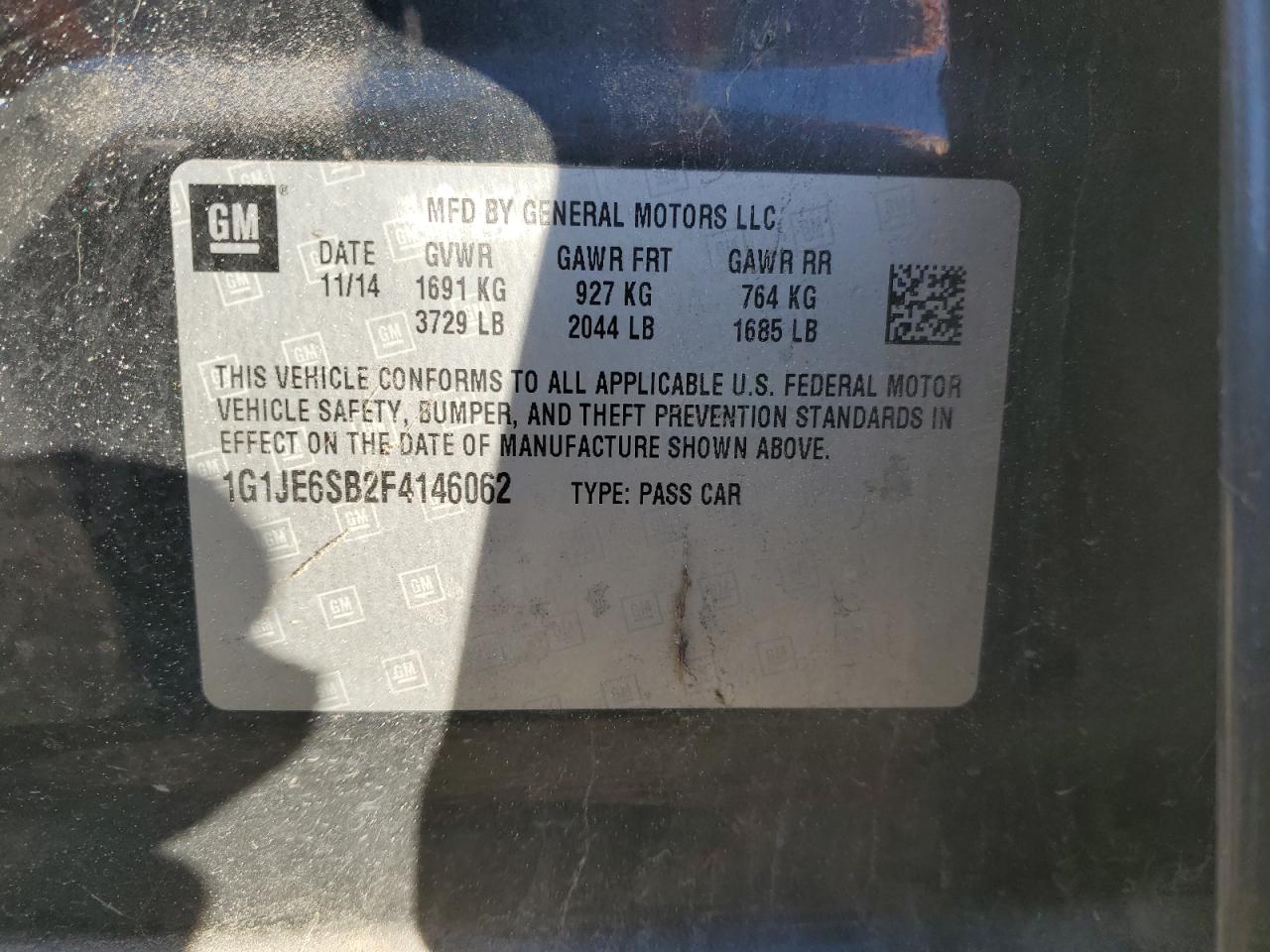 2015 Chevrolet Sonic Ltz VIN: 1G1JE6SB2F4146062 Lot: 88051335