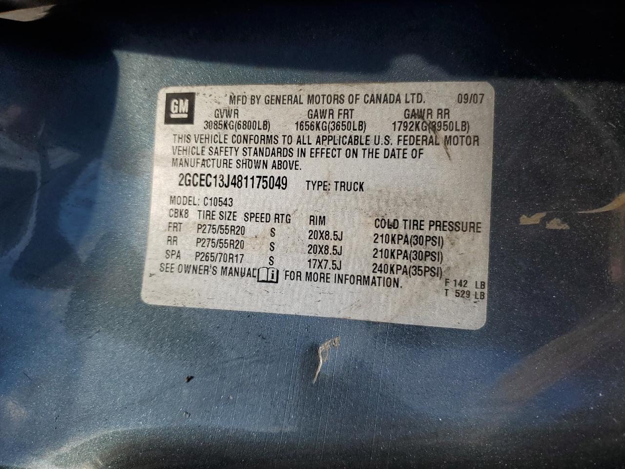 2008 Chevrolet Silverado C1500 VIN: 2GCEC13J481175049 Lot: 88290855