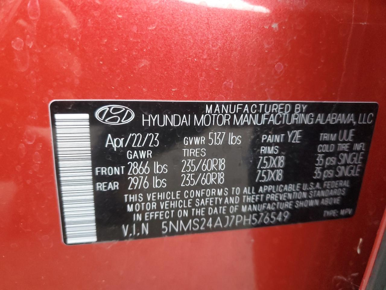 VIN 5NMS24AJ7PH576549 2023 HYUNDAI SANTA FE no.13