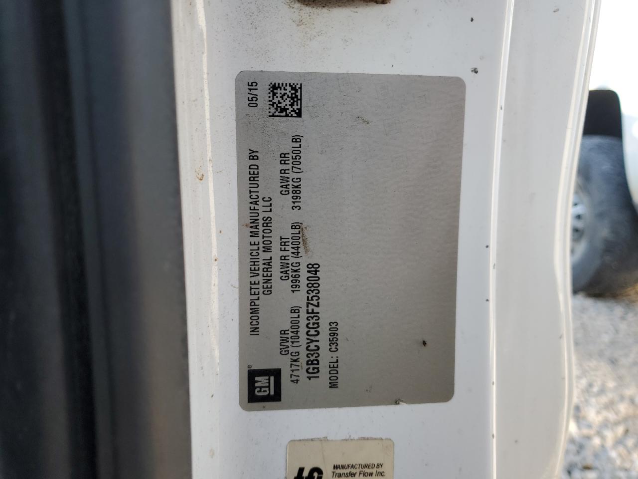 2015 Chevrolet Silverado C3500 VIN: 1GB3CYCG3FZ538048 Lot: 43824225