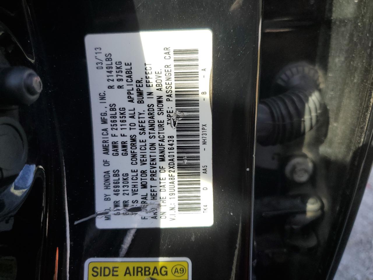 VIN 19UUA8F2XDA016438 2013 ACURA TL no.13