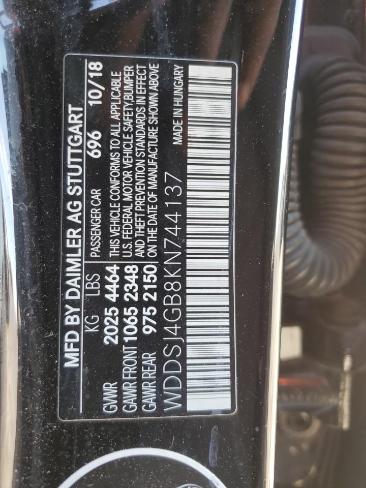 2019 Mercedes-Benz Cla 250 4Matic VIN: WDDSJ4GB8KN744137 Lot: 69122435