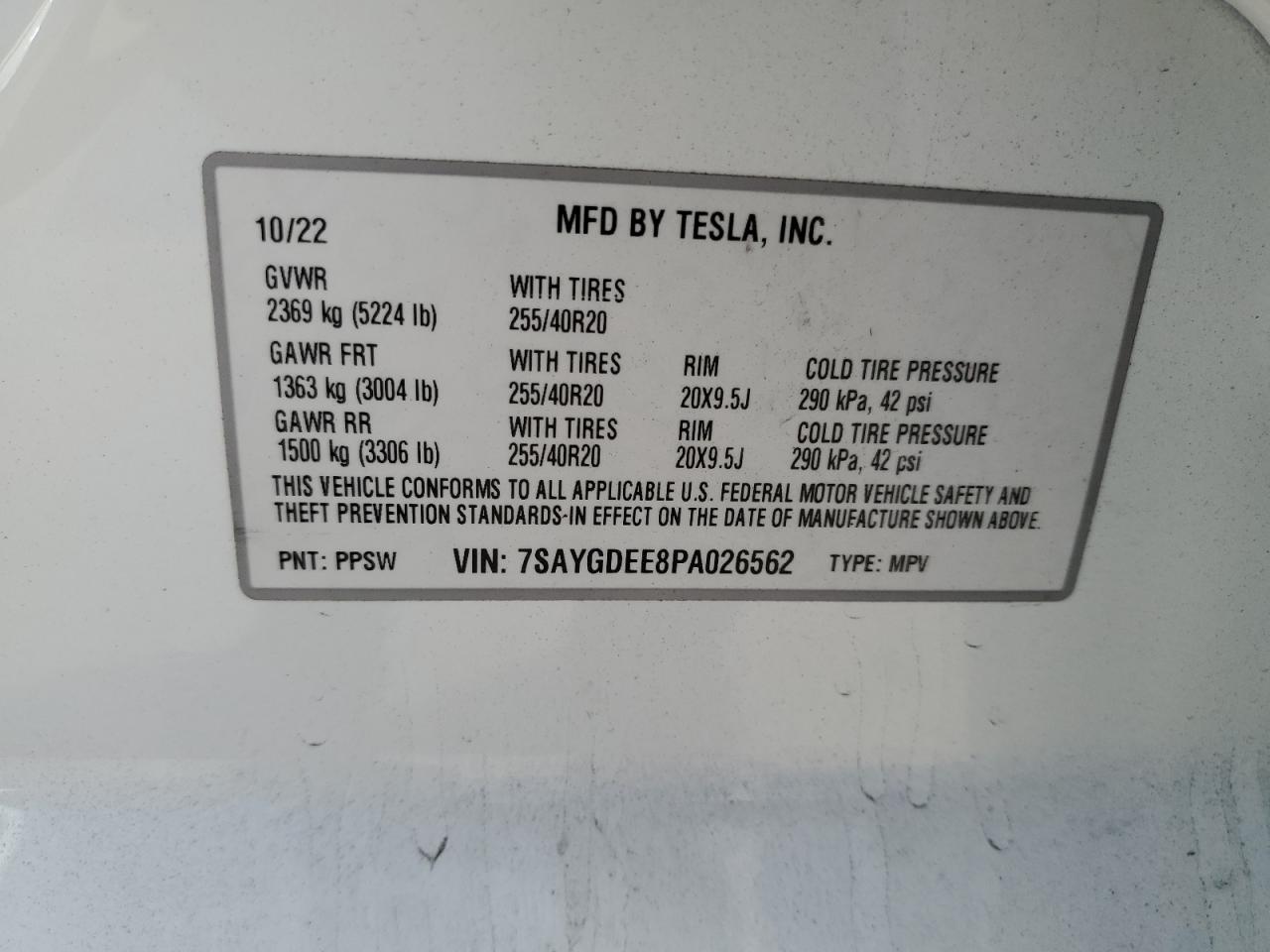 VIN 7SAYGDEE8PA026562 2023 TESLA MODEL Y no.12