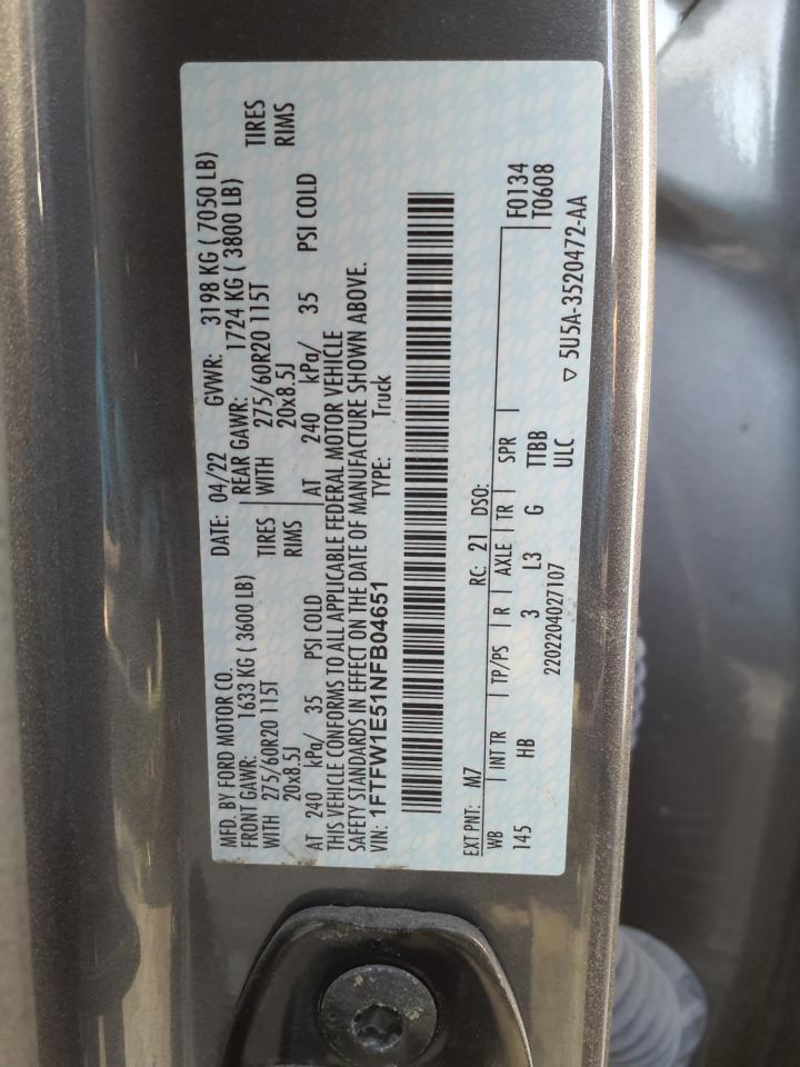 1FTFW1E51NFB04651 - 2022 FORD F150 LIGHT - #89031105
