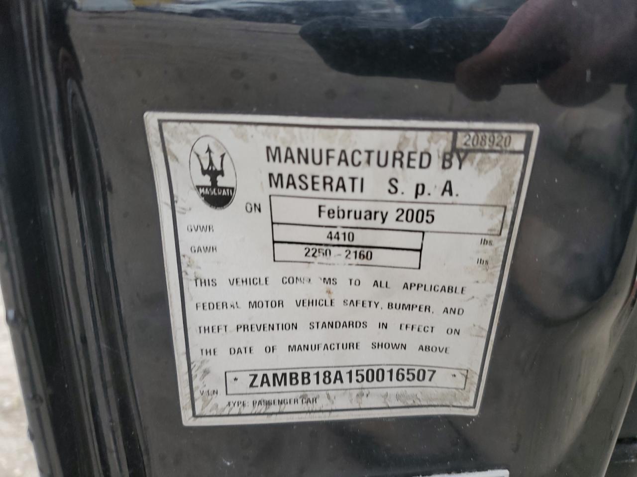 2005 Maserati Spyder Cambiocorsa VIN: ZAMBB18A150016507 Lot: 89100485