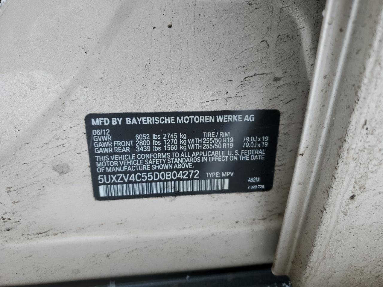 2013 BMW X5 xDrive35I VIN: 5UXZV4C55D0B04272 Lot: 88394025