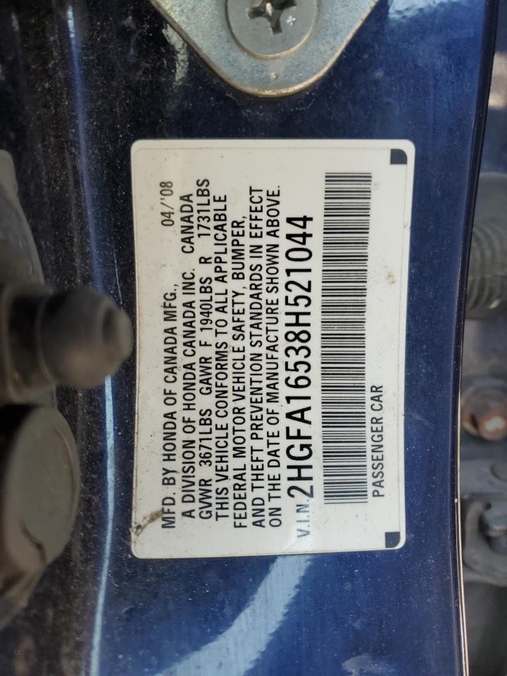 2008 Honda Civic Lx VIN: 2HGFA16538H521044 Lot: 89369655