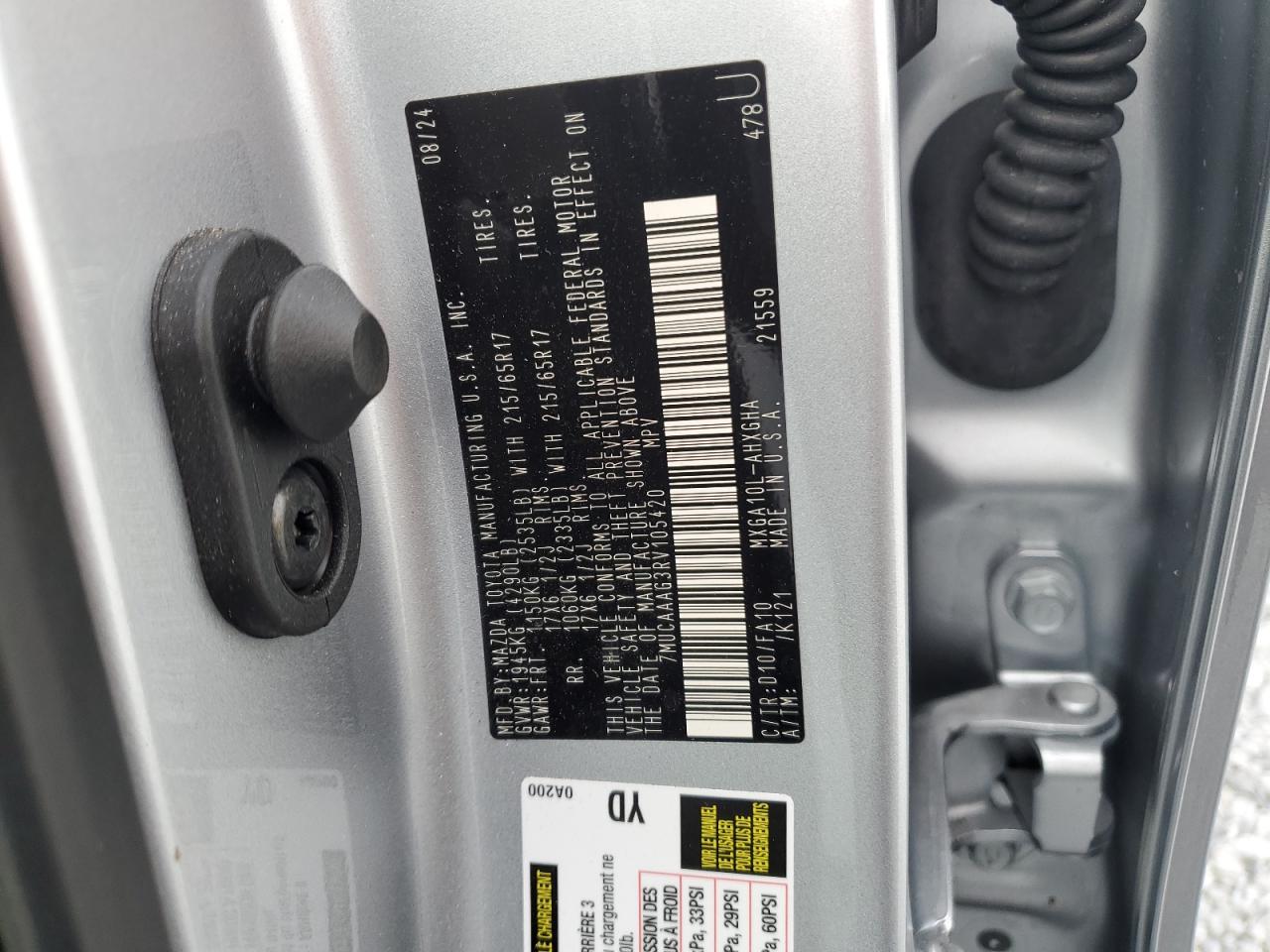 2024 Toyota Corolla Cross Le VIN: 7MUCAAAG3RV105420 Lot: 42003555