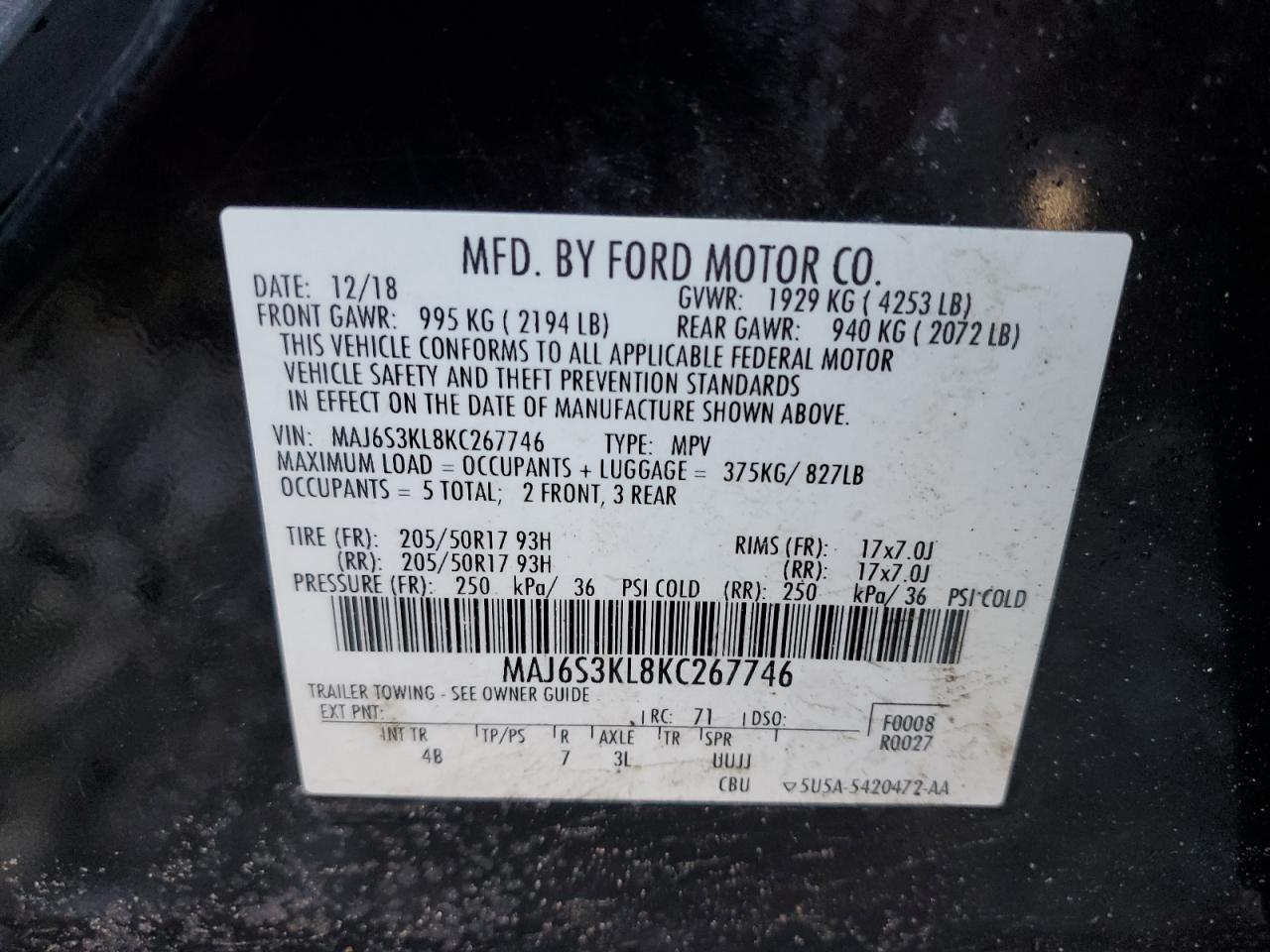 MAJ6S3KL8KC267746 2019 Ford Ecosport Titanium