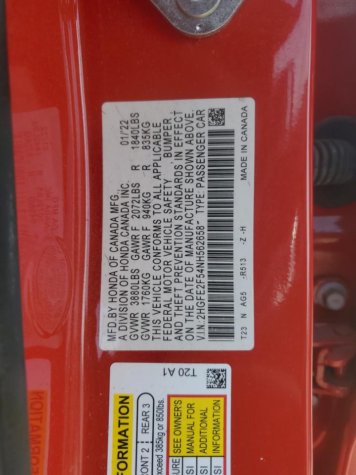 2HGFE2F54NH562658 2022 Honda Civic Sport