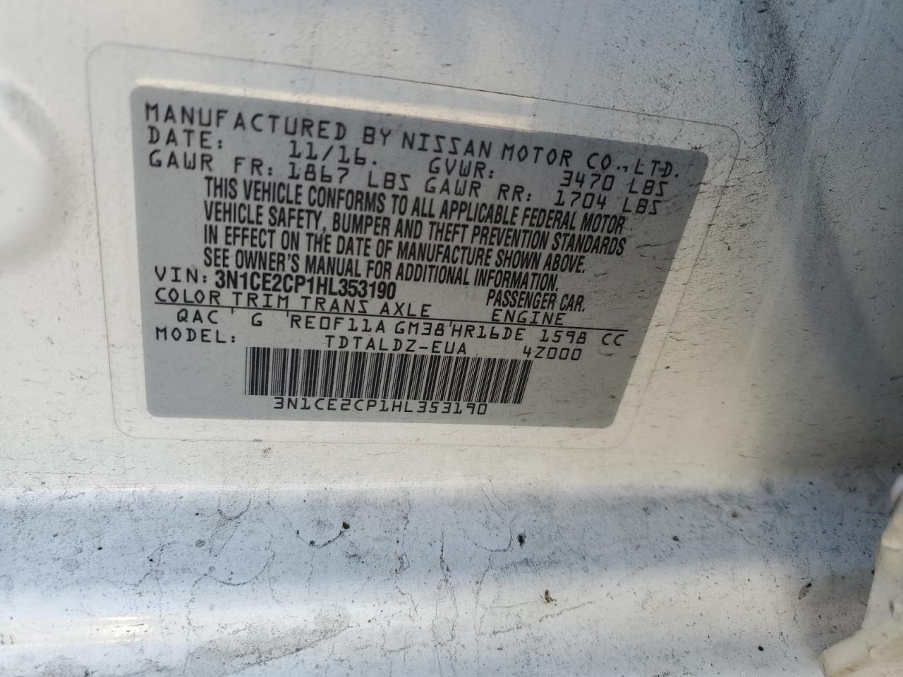 3N1CE2CP1HL353190 2017 Nissan Versa Note S