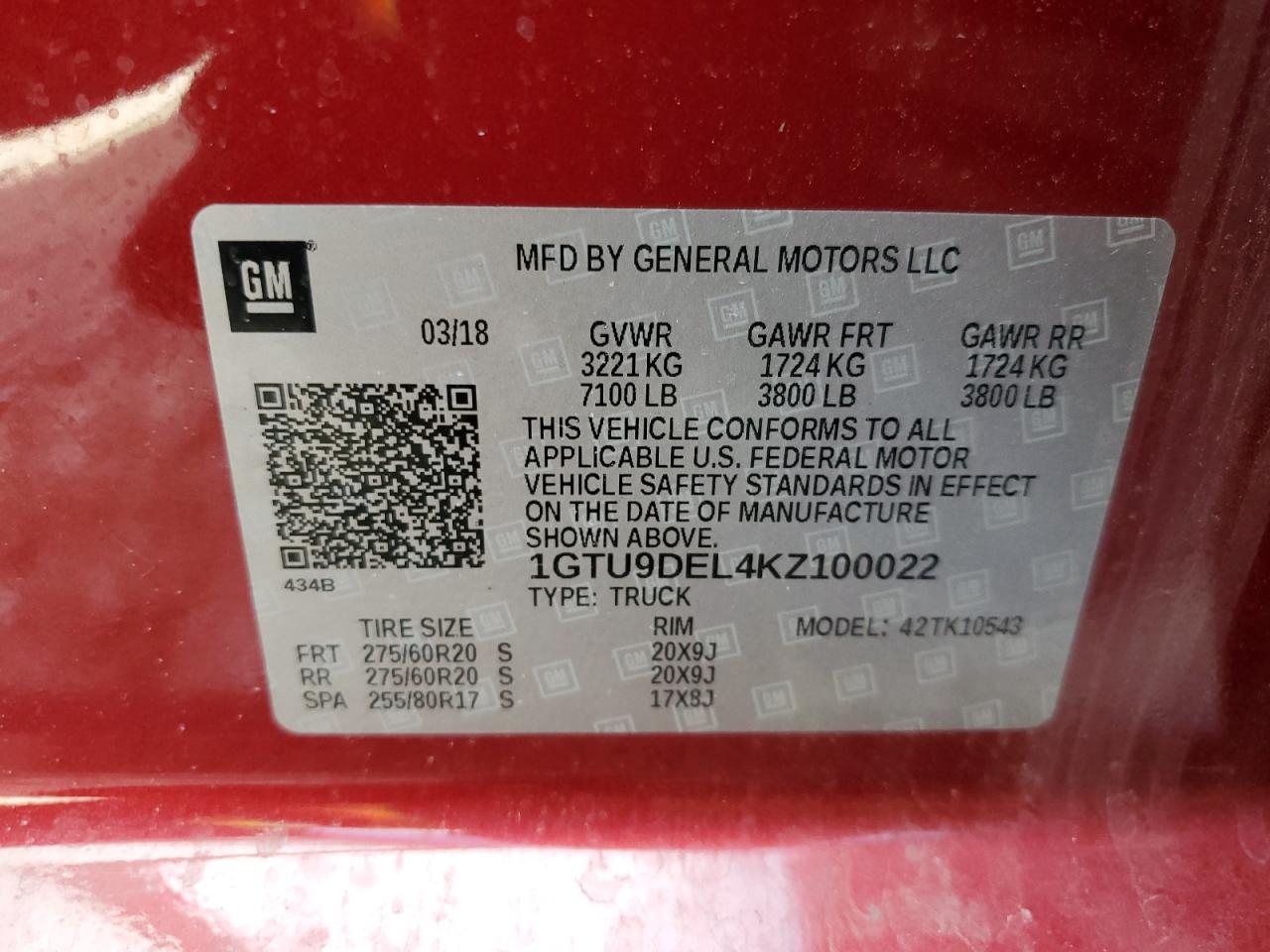 1GTU9DEL4KZ100022 2019 GMC Sierra K1500 Slt