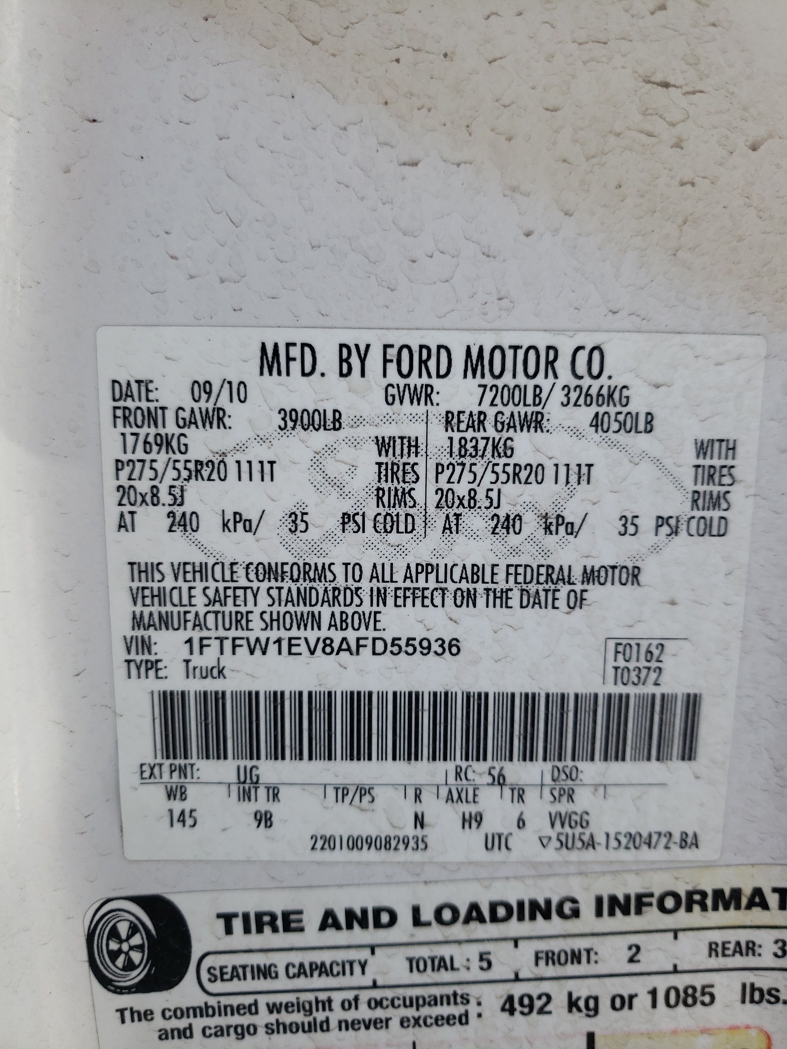 1FTFW1EV8AFD55936 2010 Ford F150 Supercrew