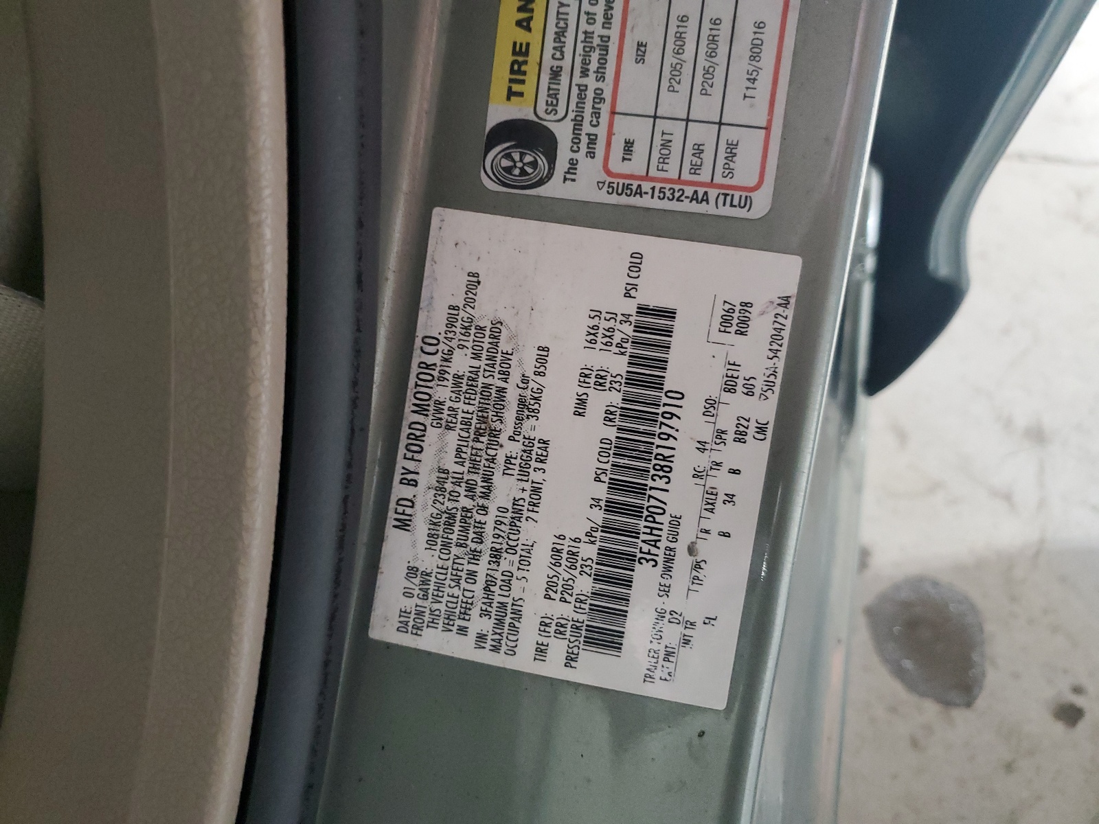 3FAHP07138R197910 2008 Ford Fusion Se